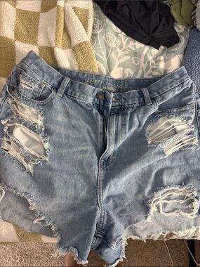 American Eagle Outfitters Light Blue Distressed Denim Jean Shorts